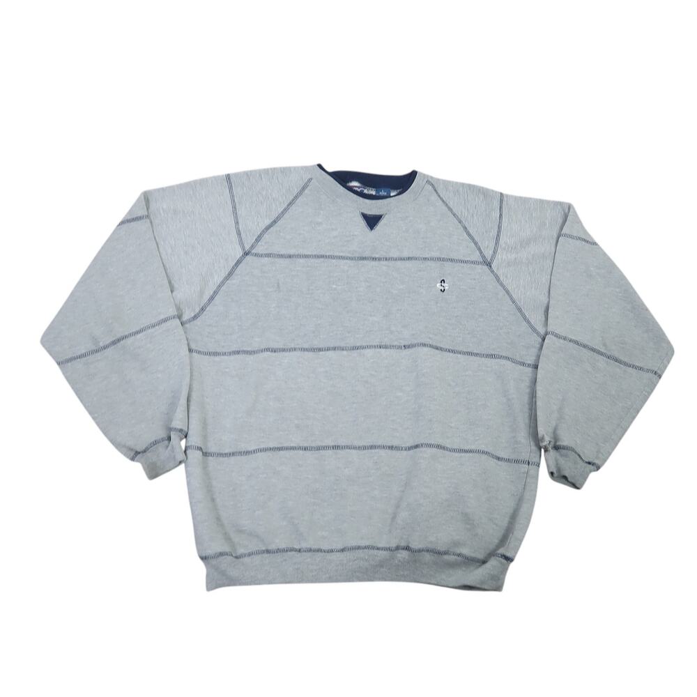 Vintage 90s Cherokee heather grey navy blue striped sweatshirt Mens L